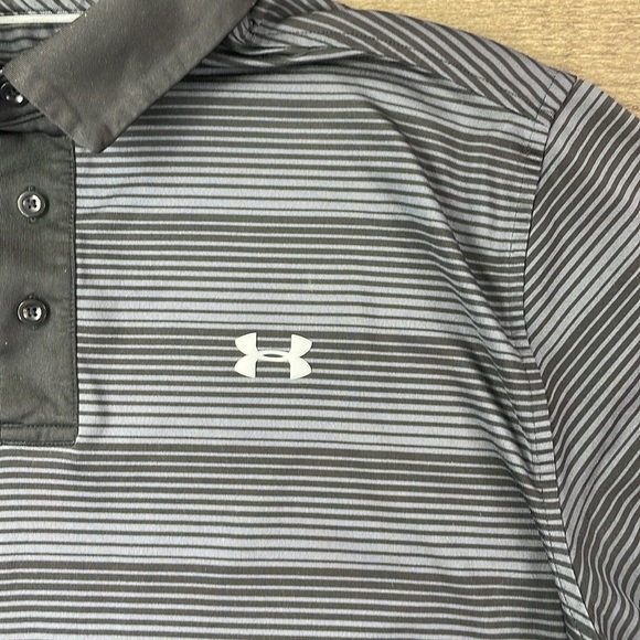 Under Armour Mens HeatGear Black Grey Striped Short Sleeve Polo, Cold Black, XL - Picture 2 of 8